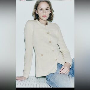 Zara jewel button shoulder pad cardigan